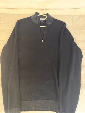 Patrick Assaraf 100% Extra Fine Merino Wool Quarter Zip Sweater Navy Large